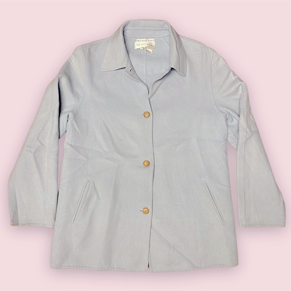 Women’s Pale Blue Michael Kors Saks Fifth Ave Button Down Coat -Bergdorf Goodman